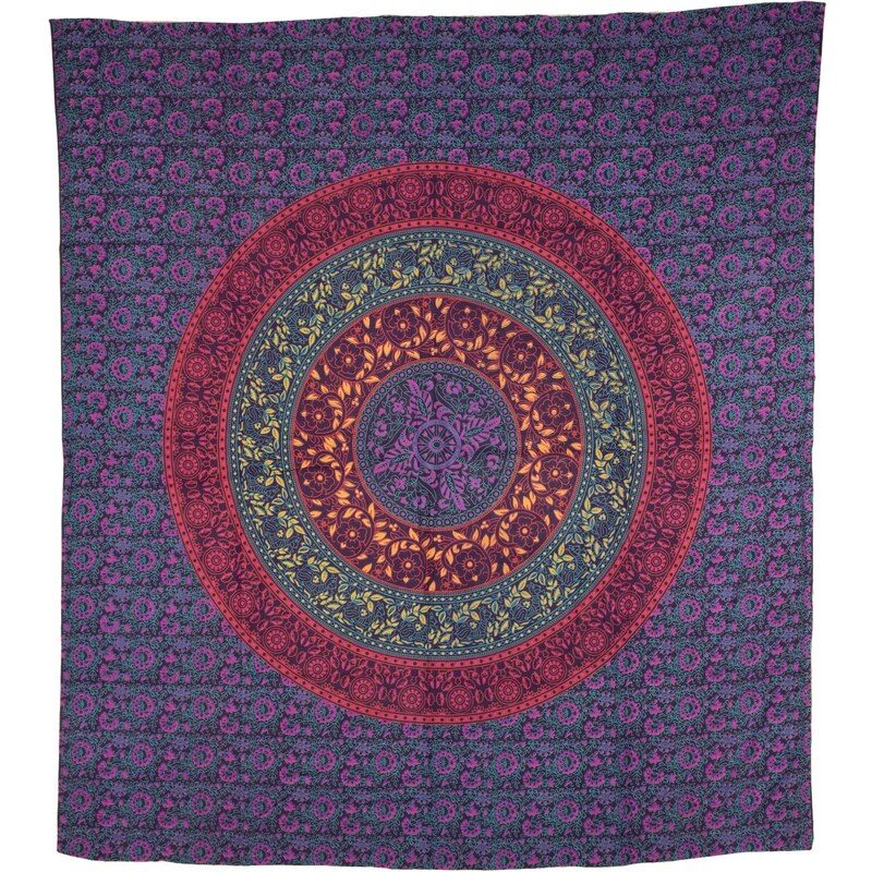 Přehoz na postel, Mandala, květiny, barevný 220x230cm