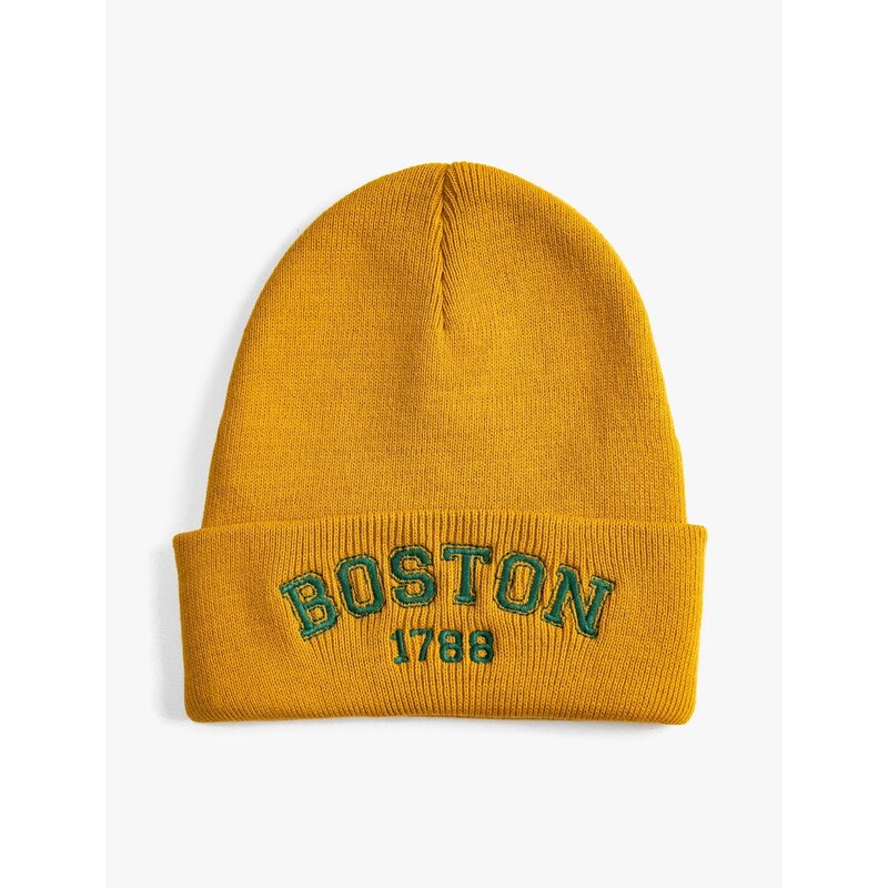 Koton College Embroidered Beanie with Fold Detail