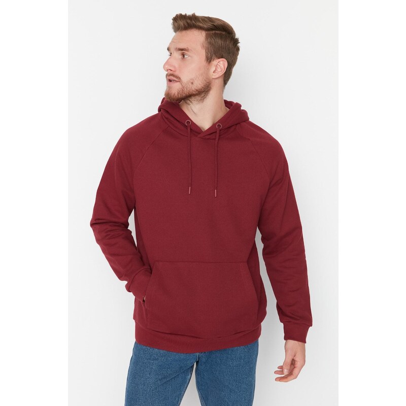 Trendyol Burgundy Basic Regular/Normal Fit Hooded Raglan Sleeve Sweatshirt