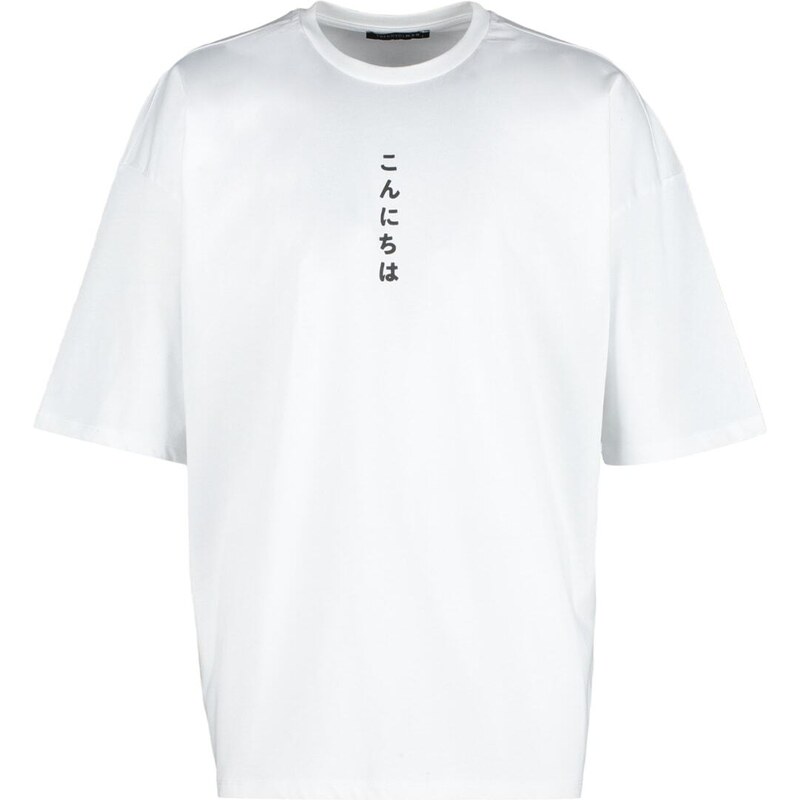 Trendyol White Oversize/Wide Cut Far East Text Printed Short Sleeve 100% Cotton T-Shirt