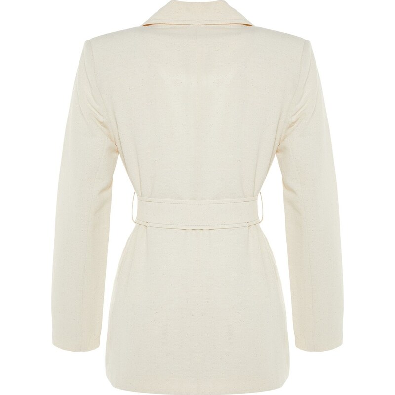 Trendyol Cream Tie Waist Belted Woven Lined Jacket