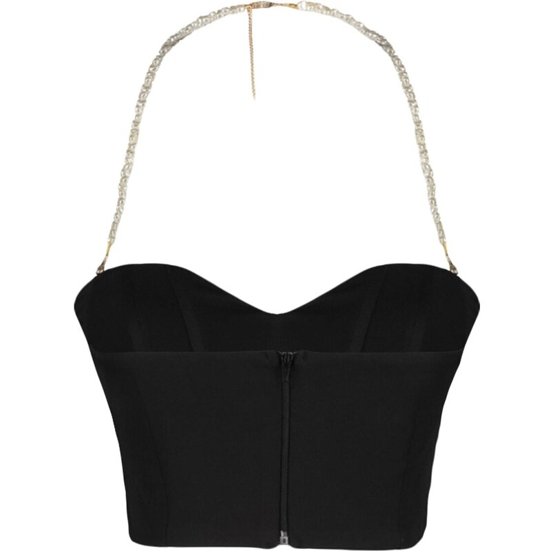 Trendyol Black Crop Woven Accessorized Bustier