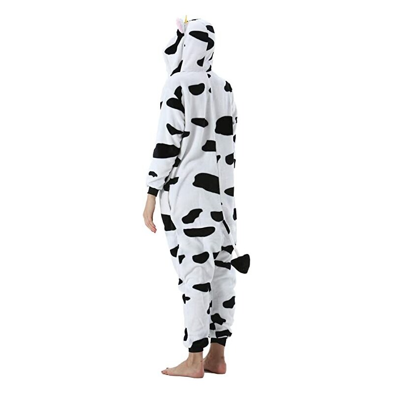 EKW Unisex zvířecí Kigurumi overal Kráva bílá, černá M