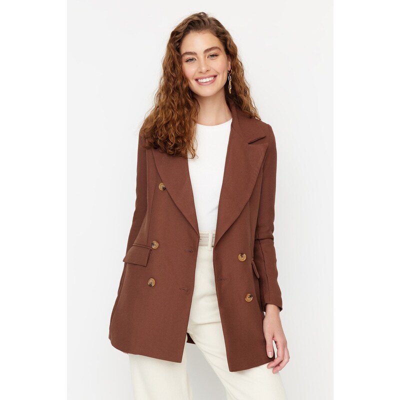 Trendyol Brown Woven Lined Double Breasted Blazer with Closure