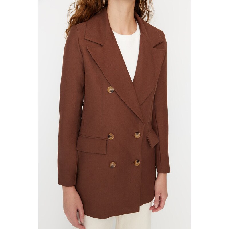 Trendyol Brown Woven Lined Double Breasted Blazer with Closure