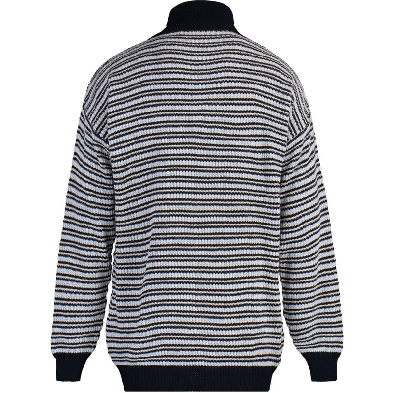 Trendyol Navy Blue Oversize Fit Turtleneck Striped Knitwear Sweater