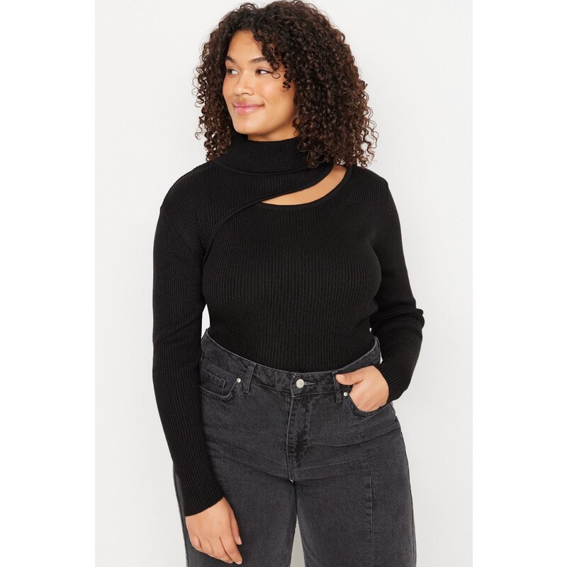 Trendyol Curve Black Detachable Collar Thin Knitwear Sweater