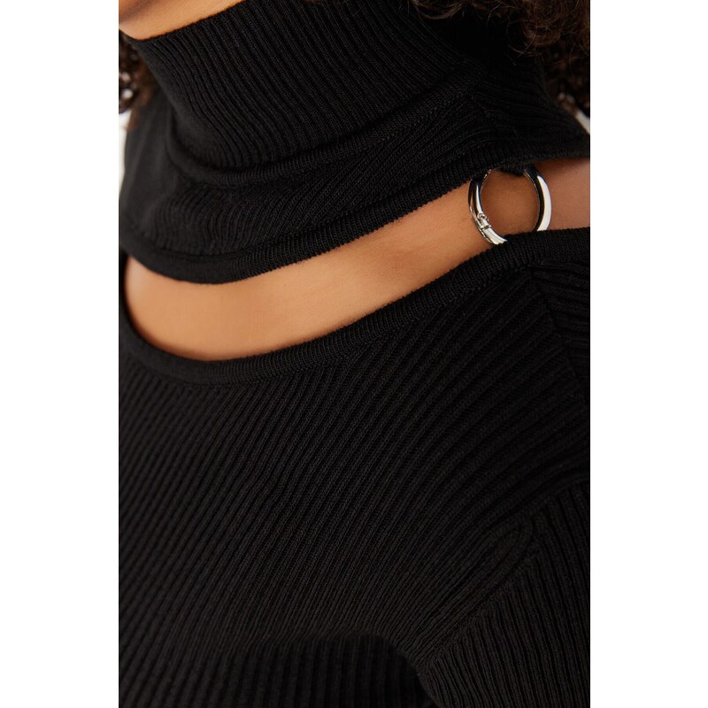 Trendyol Curve Black Detachable Collar Thin Knitwear Sweater