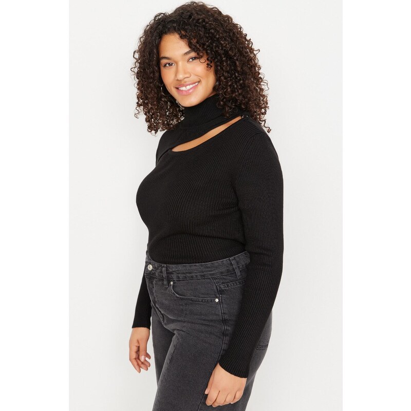 Trendyol Curve Black Detachable Collar Thin Knitwear Sweater