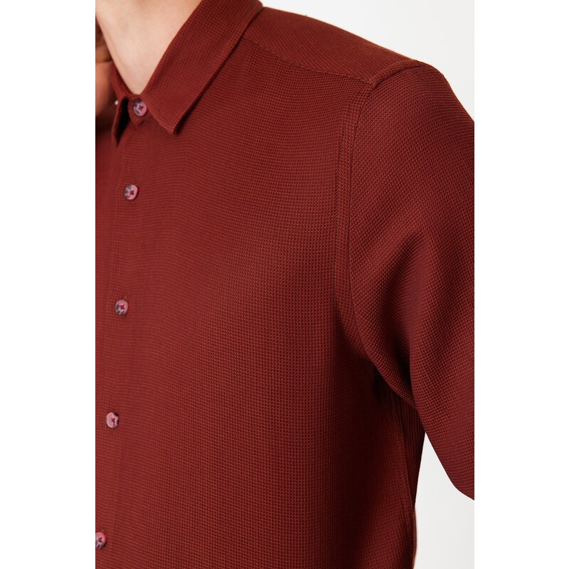 Trendyol Claret Red Men's Slim Fit Textured Easy-to-Iron Shirt