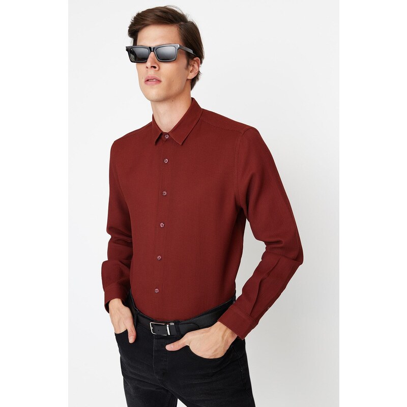 Trendyol Claret Red Men's Slim Fit Textured Easy-to-Iron Shirt