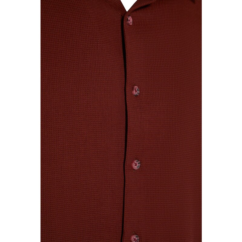 Trendyol Claret Red Men's Slim Fit Textured Easy-to-Iron Shirt