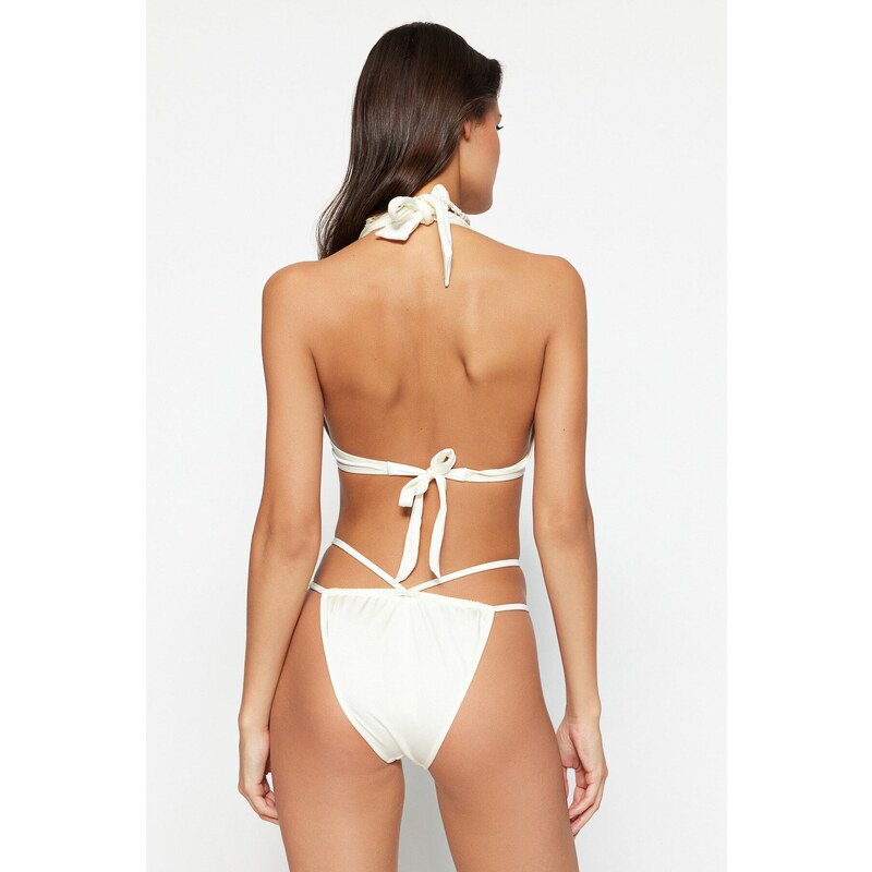 Trendyol Ecru Tunnel High Leg Bikini Bottom