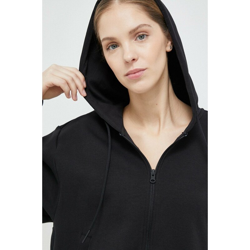Mikina adidas dámská, černá barva, s kapucí, s aplikací