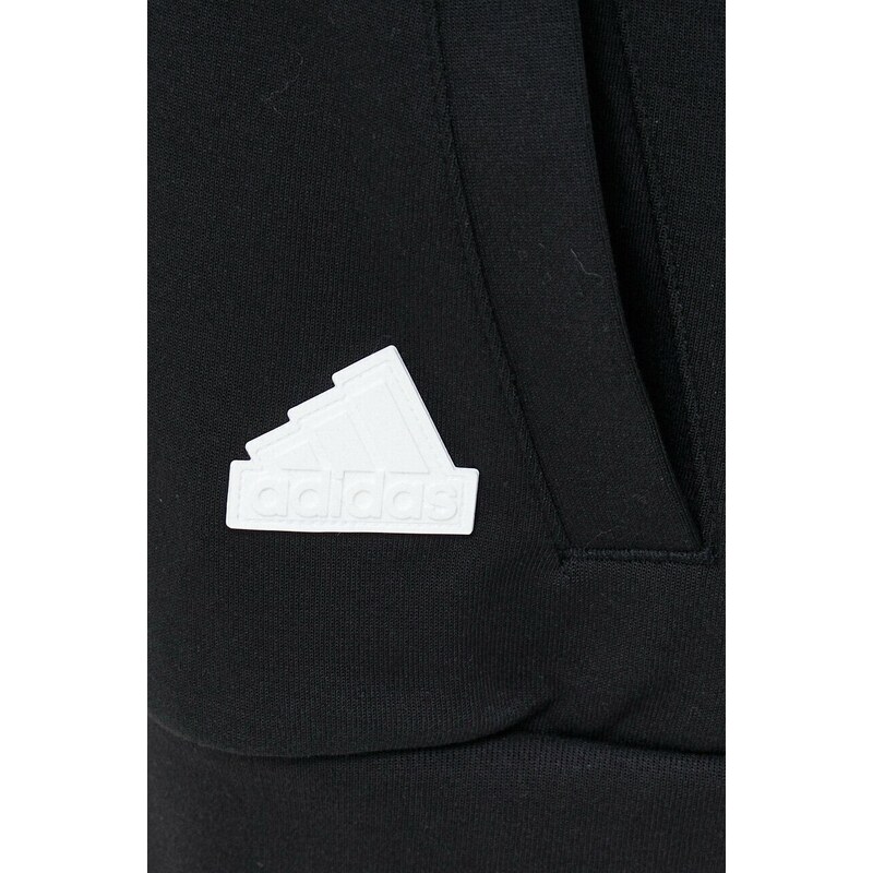 Mikina adidas dámská, černá barva, s kapucí, s aplikací