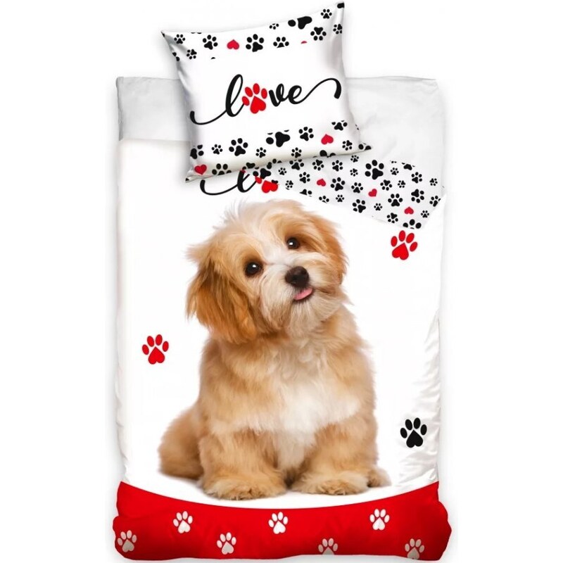 BedTex Bavlněné ložní povlečení Love s pejskem - 100% bavlna - 70 x 90 cm + 140 x 200 cm