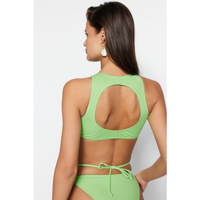 Trendyol Green Halterneck Pleated Bikini Top