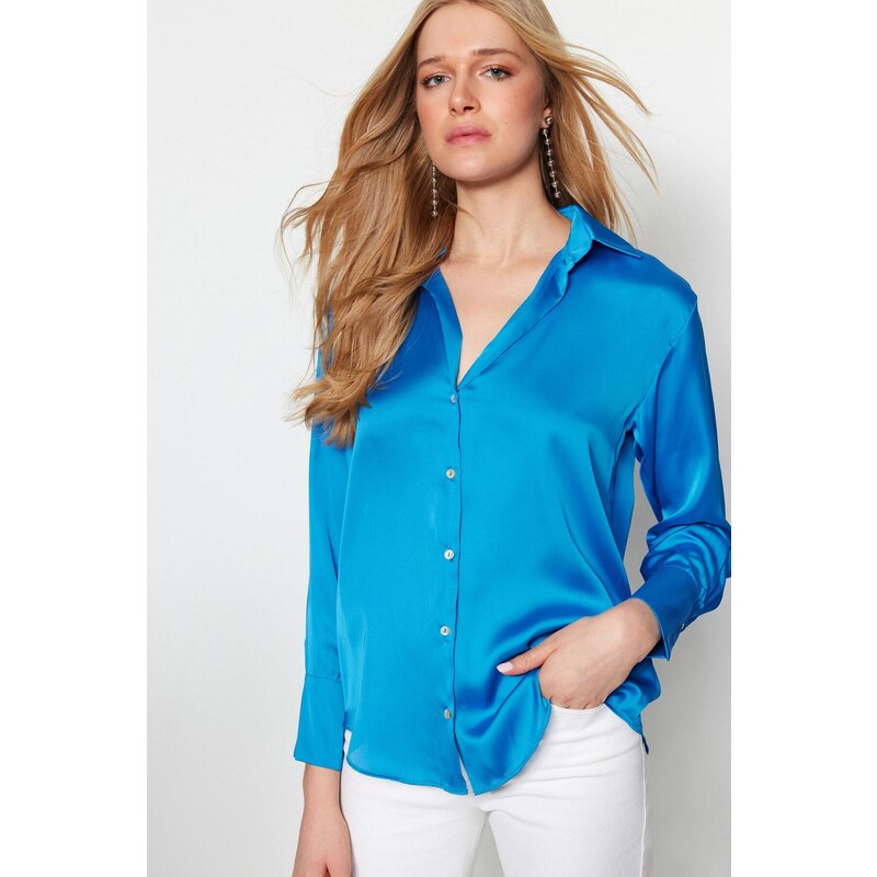 Trendyol Sax-Weave Satin Shirts