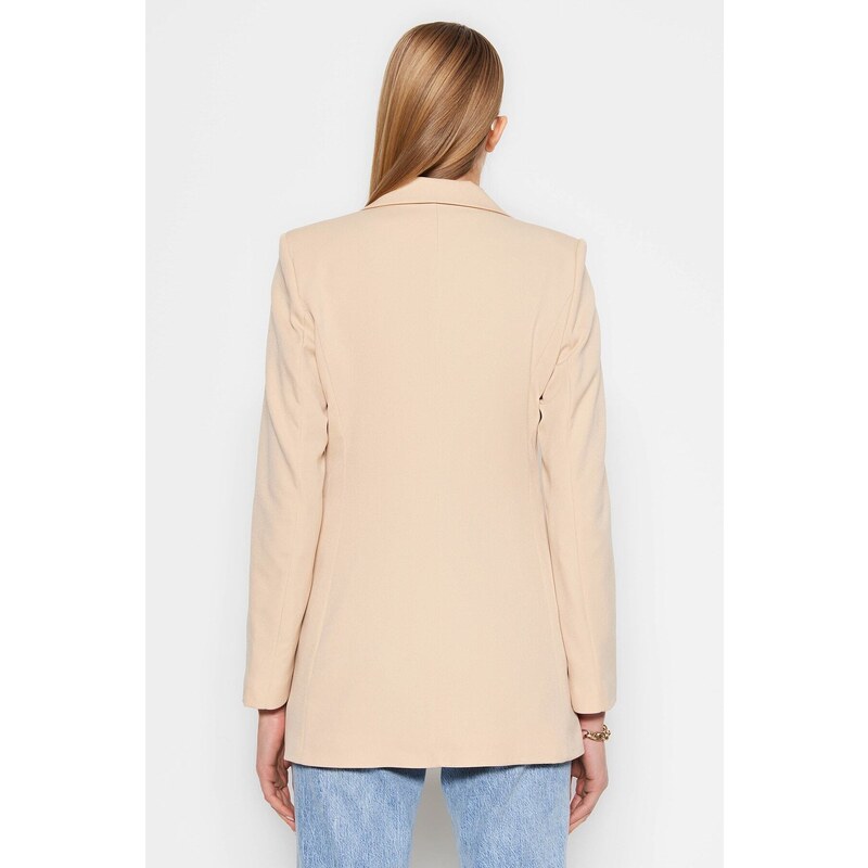 Trendyol Beige Woven Lined Double Breasted Blazer with Closure