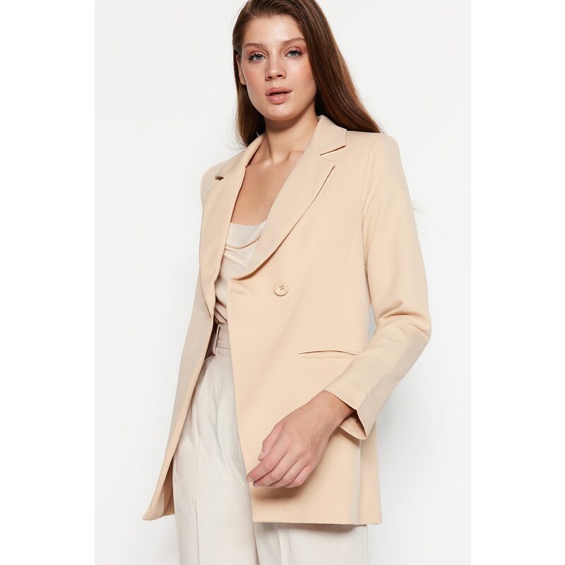 Trendyol Beige Woven Lined Double Breasted Blazer with Closure