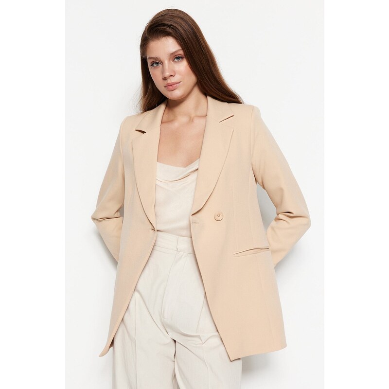 Trendyol Beige Woven Lined Double Breasted Blazer with Closure