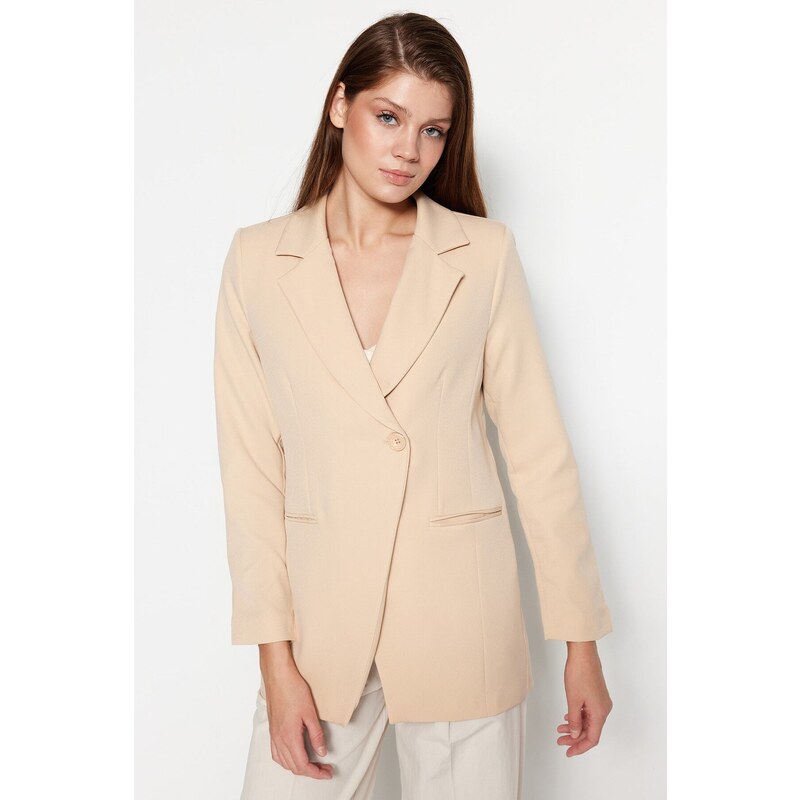 Trendyol Beige Woven Lined Double Breasted Blazer with Closure