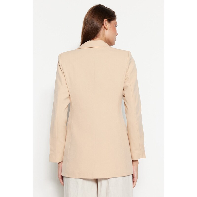 Trendyol Beige Woven Lined Double Breasted Blazer with Closure