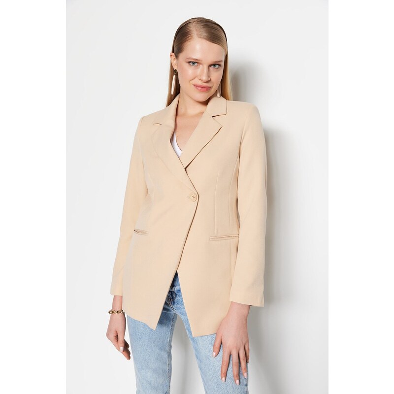 Trendyol Beige Woven Lined Double Breasted Blazer with Closure