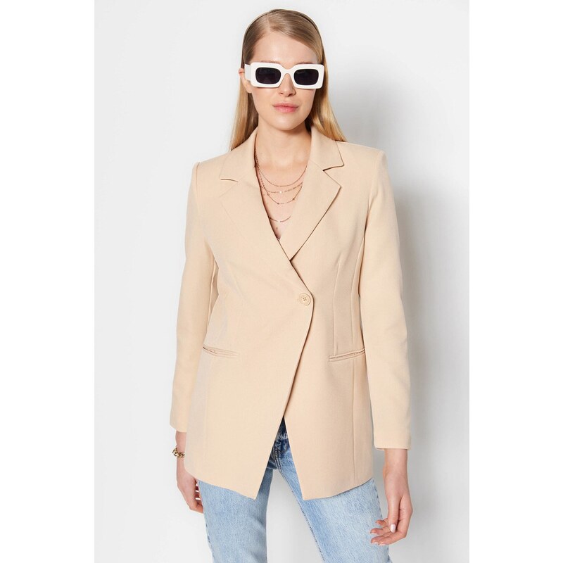 Trendyol Beige Woven Lined Double Breasted Blazer with Closure