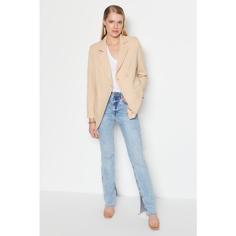 Trendyol Beige Woven Lined Double Breasted Blazer with Closure