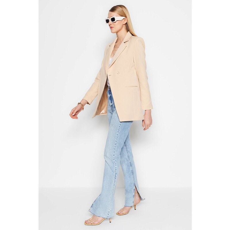 Trendyol Beige Woven Lined Double Breasted Blazer with Closure