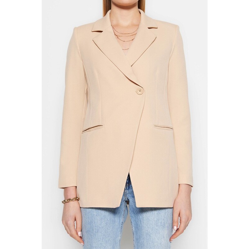 Trendyol Beige Woven Lined Double Breasted Blazer with Closure