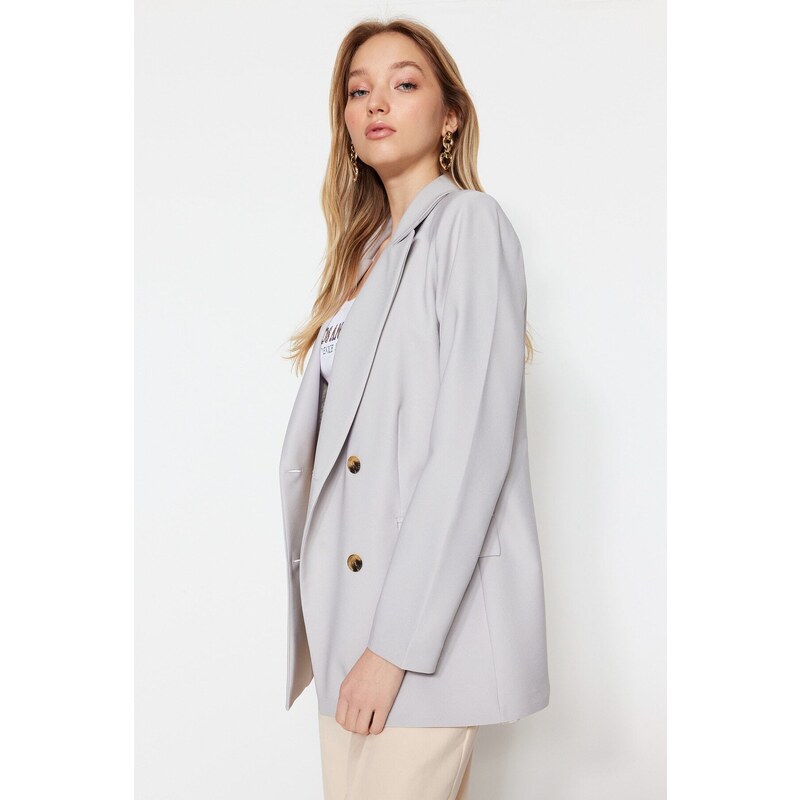 Trendyol Gray Woven Lined Double Breasted Blazer with Closure