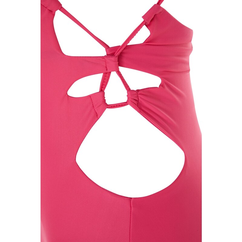 Trendyol Růžové kravaty bez ramínek Normální Noha Plavky
