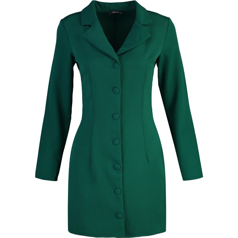 Trendyol smaragdově zelené knoflíkové detailní tkané šaty