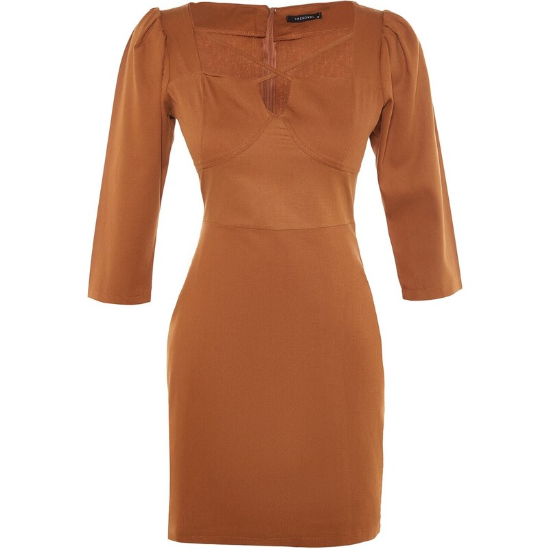 Trendyol Brown Piping Detailed Woven Dress