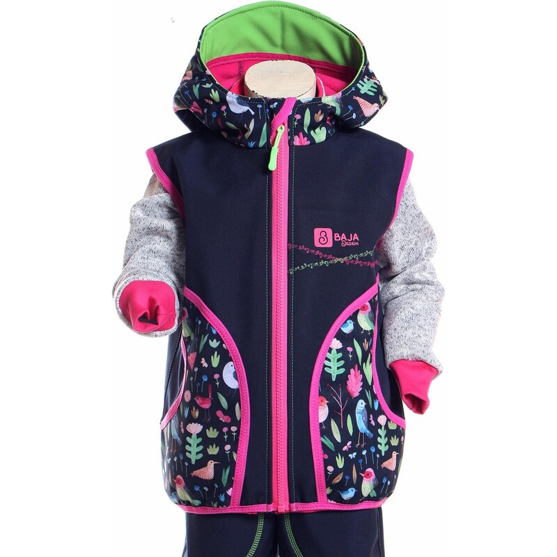 BajaDesign softshellová vesta pro holky, růžová + peříčka vel. 134/140