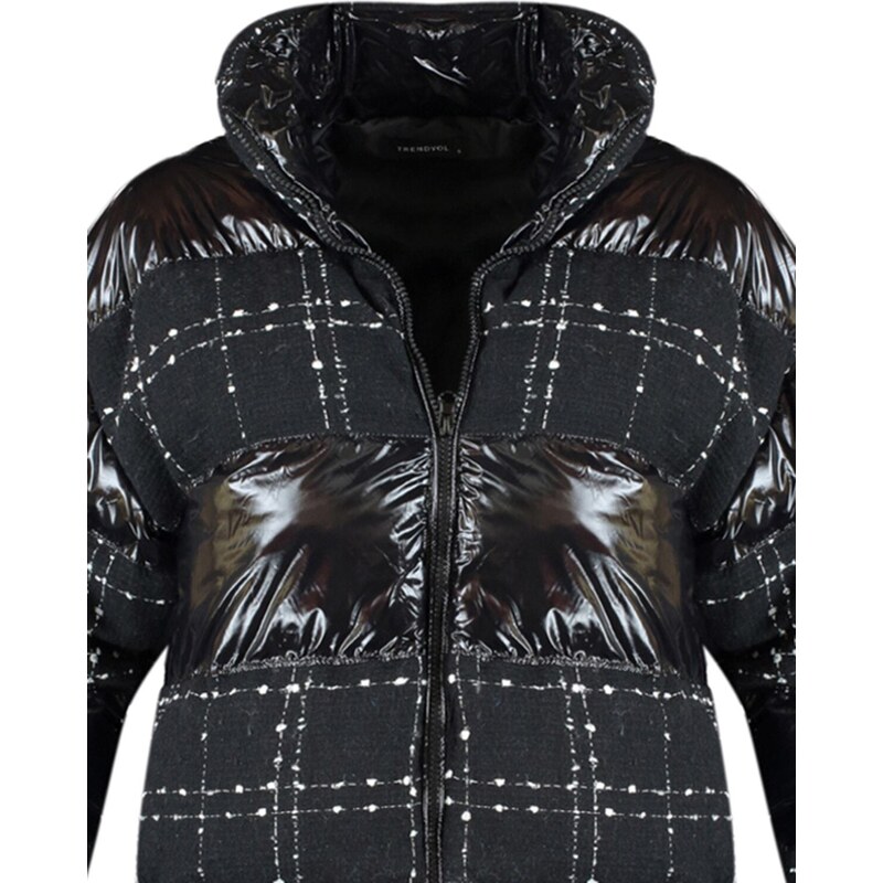 Trendyol Black Tweed Detailed Glossy Oversize Puffy Coat