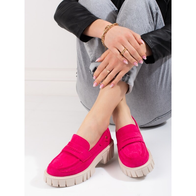 PK Komfortní růžové dámské polobotky na plochém podpatku