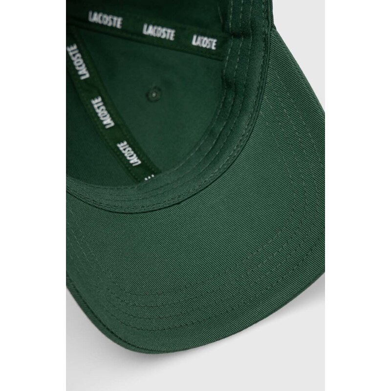 Bavlněná baseballová čepice Lacoste zelená barva