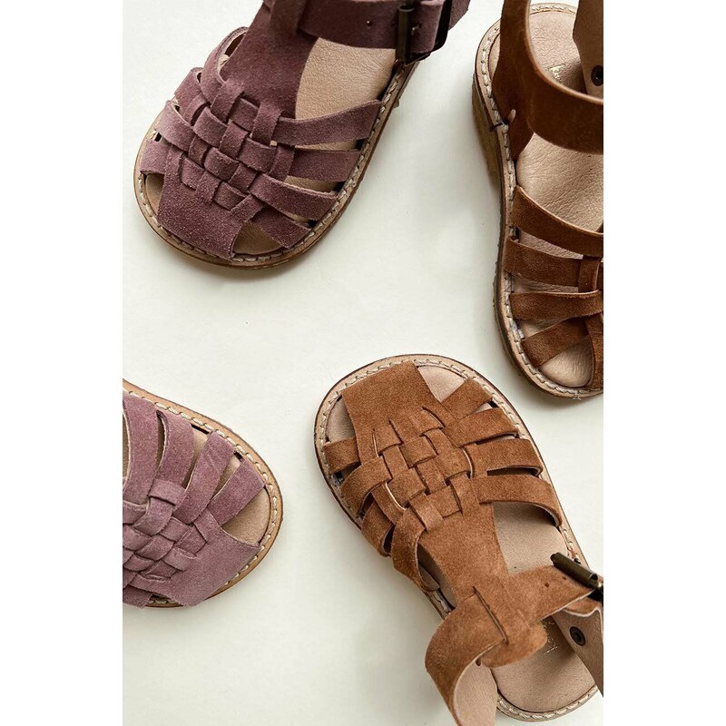Dětské semišové sandály Konges Sløjd béžová barva