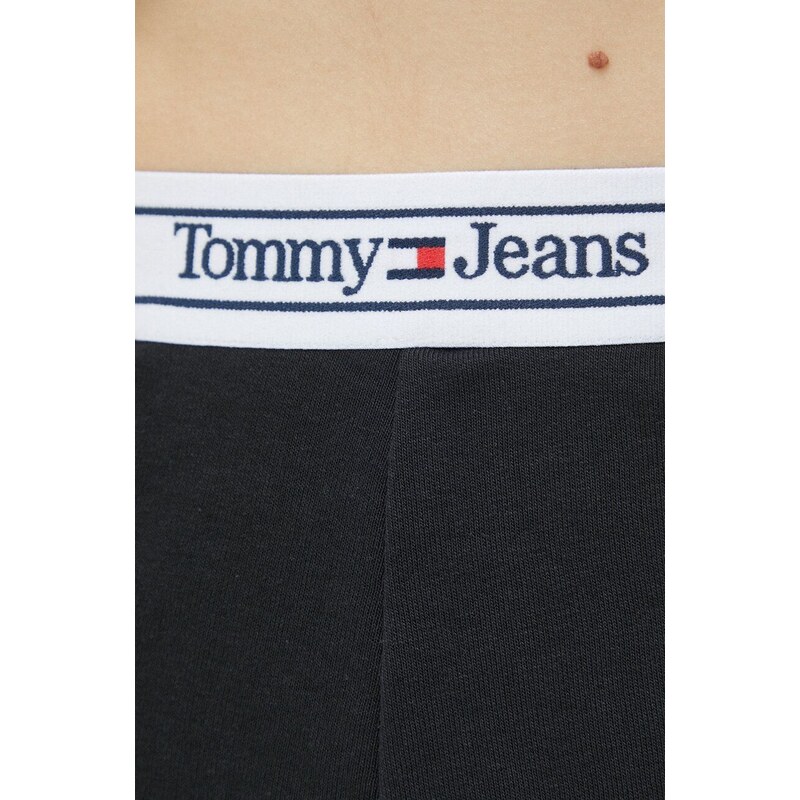 Kraťasy Tommy Jeans dámské, černá barva, hladké, high waist