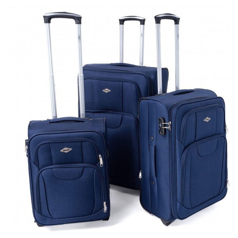 Rogal Tmavě modrá sada 3 objemných textilních kufrů "Golem" - vel. M, L, XL