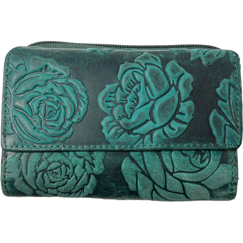 Lozano Dámská kožená peněženka s růží zelená 3281
