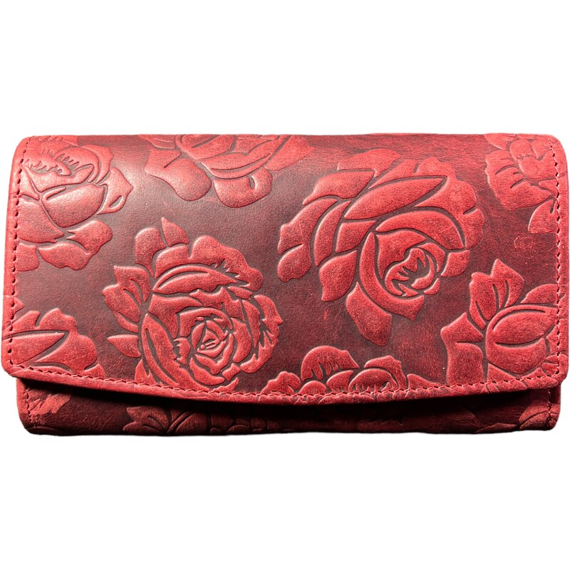 Lozano Dámská kožená peněženka s růží červená 3998