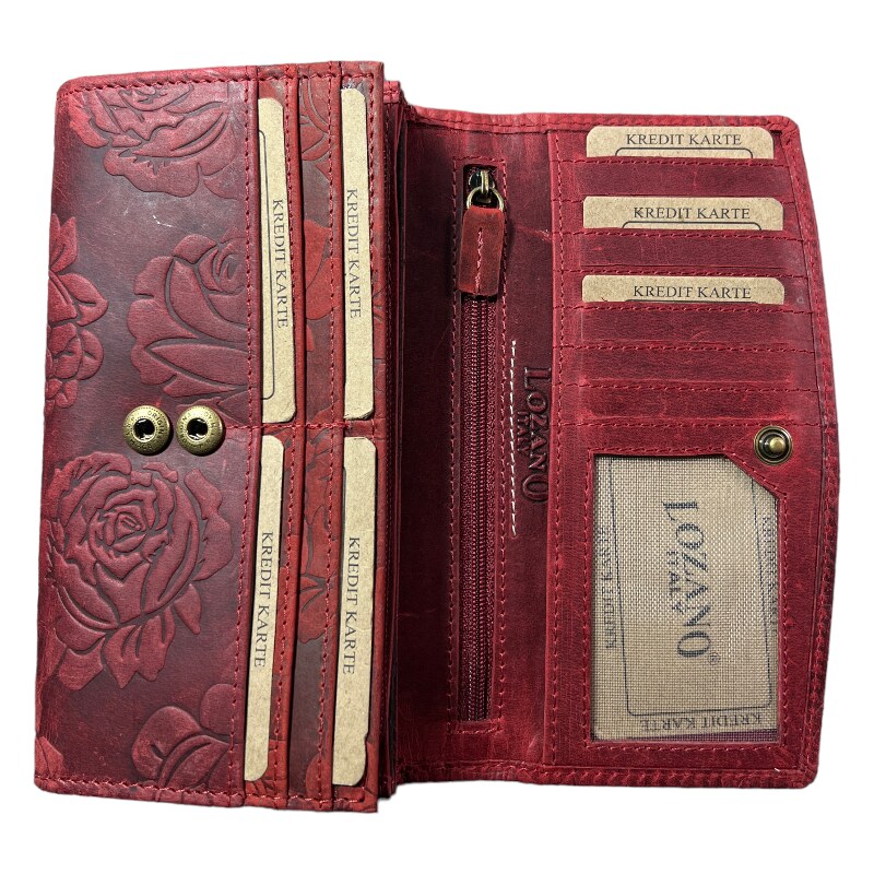 Lozano Dámská kožená peněženka s růží červená 3998