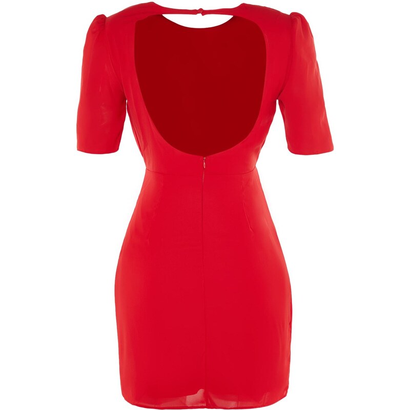 Trendyol červené shromážděné detailní večerní šaty