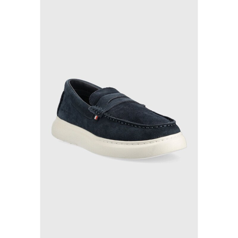 Semišové mokasíny Tommy Hilfiger TOMMY HILFIGER HYBRID LOAFER pánské, tmavomodrá barva, FM0FM04440