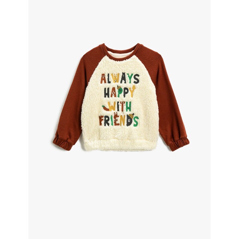 Koton Plush Sweater Detailed Sweatshirt With Embroidered