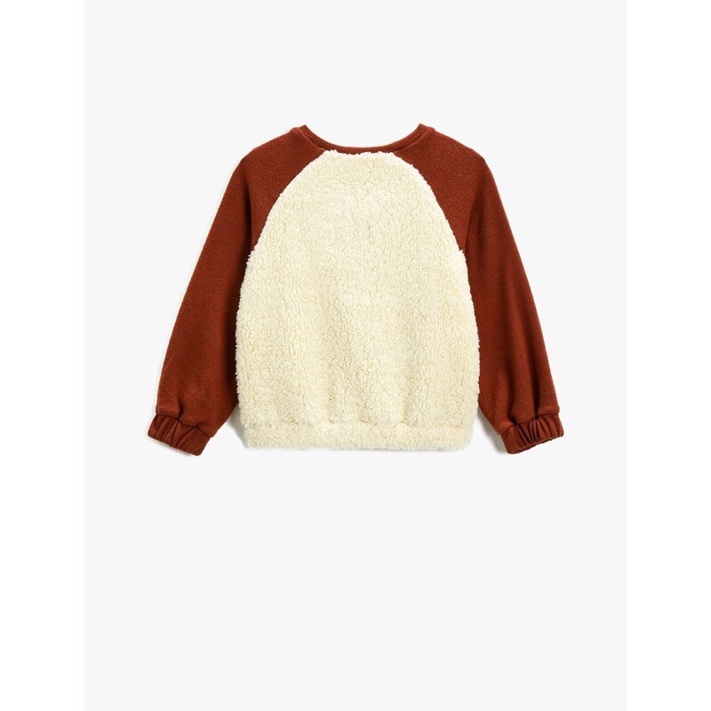 Koton Plush Sweater Detailed Sweatshirt With Embroidered